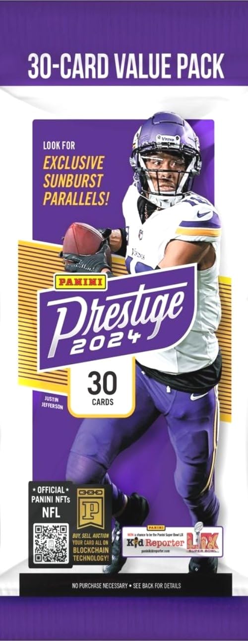 2024 Panini Football Prestige Huge Factory Sealed Jumbo Fat Cello Pack for Football Fans Includes 30 Cards, 4 RCs, 4 Ins